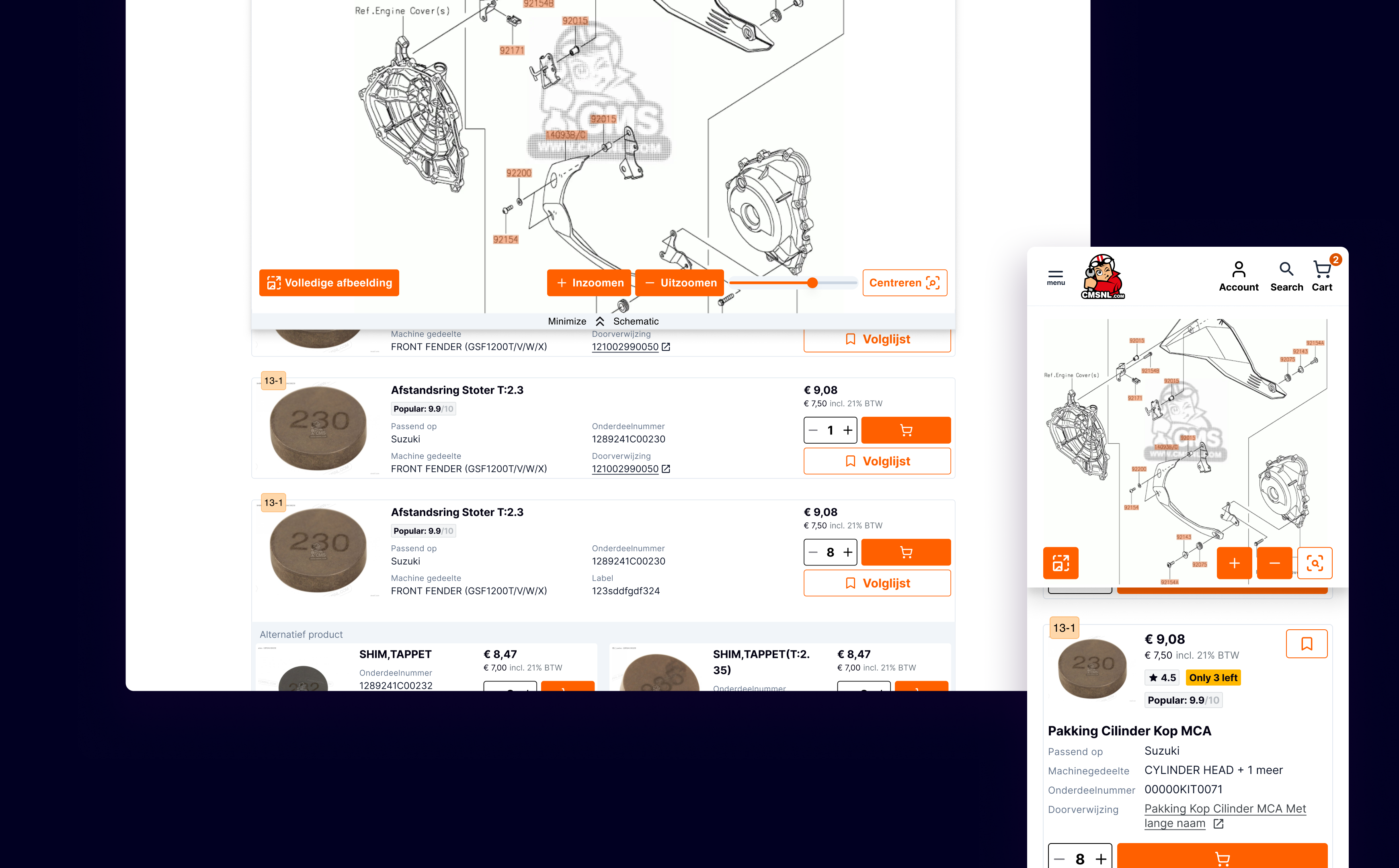 CMSNL.com — technische schema's en productdetail desktop en mobiel